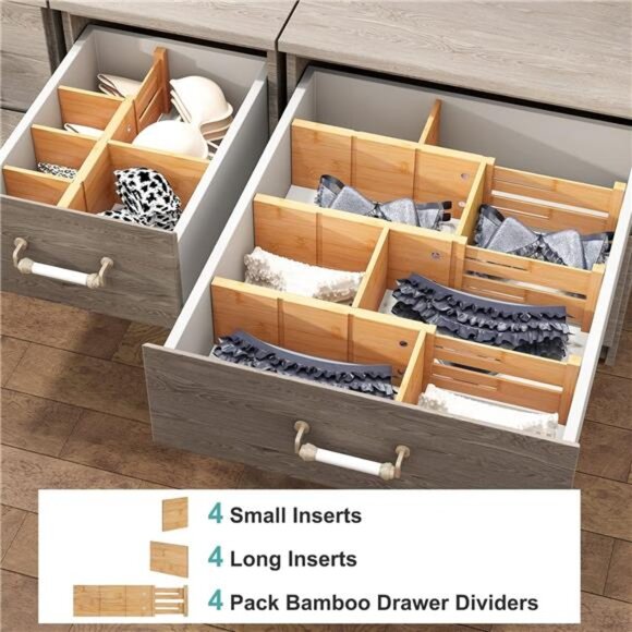 4.4" High Drawer Dividers with Inserts, Bamboo Drawer Dividers for Clothes - Picture 3 of 7